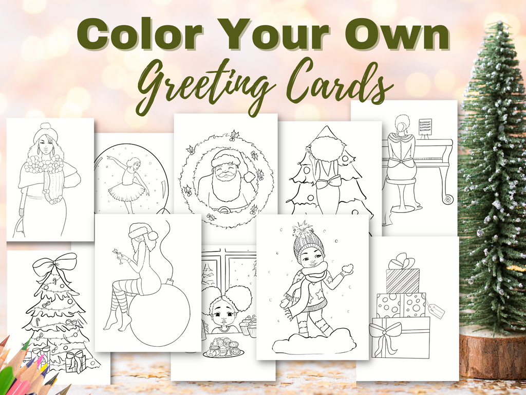 Christmas Card Set of 10 - COLOR YOUR OWN